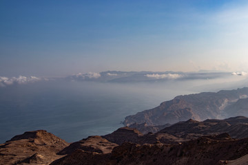 view through Canyon to the ocean along the coastal road to Salalah in Oman