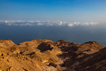 view through Canyon to the ocean along the coastal road to Salalah in Oman