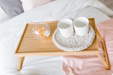Bedroom Scandinavian style. Cozy and delicate interior