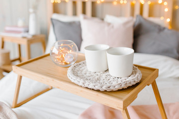 Bedroom Scandinavian style. Cozy and delicate interior