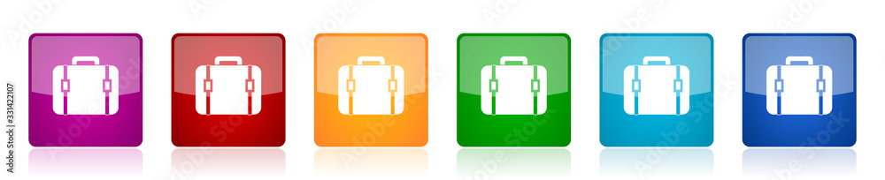 Poster Bag icon set, colorful square glossy vector illustrations in 6 options for web design and mobile applications