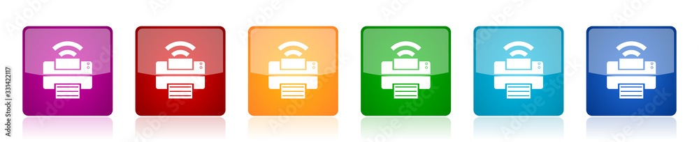 Fototapete Printer icon set, colorful square glossy vector illustrations in 6 options for web design and mobile applications