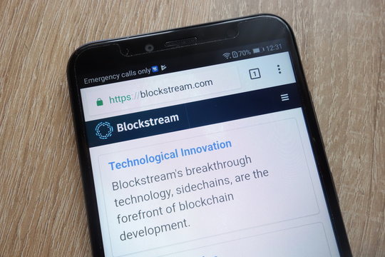 KONSKIE, POLAND - JULY 25, 2018: Blockstream website displayed on a modern smartphone