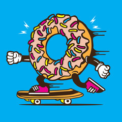 Donut Cake Cream Skateboarding Character Design