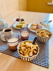 homemade breakfast.  coffee and granola.  home mode.