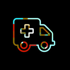 Symbol ambulance car from multi-colored circles and stripes. Red, brown, blue, white