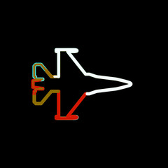 Symbol fighter jet from multi-colored circles and stripes. Red, brown, blue, white