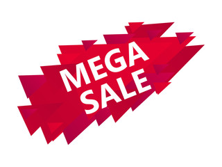 Mega sale banner with red gradient triangles on white background. Drop in prices, big discounts, sale. Vector illustration