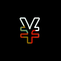 Symbol yen sign from multi-colored circles and stripes. Red, brown, blue, white