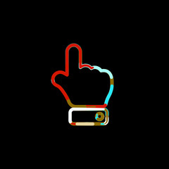 Symbol hand point up from multi-colored circles and stripes. Red, brown, blue, white