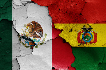 flags of Mexico and Bolivia painted on cracked wall