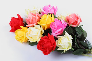 Close up Colorful textile roses 