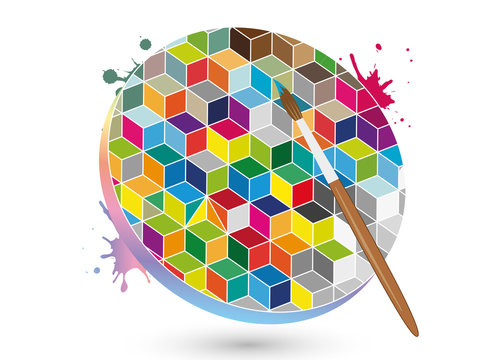 geometrische Farben K&uuml;nstler Palette mit Pinsel