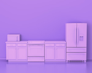 Kitchen appliances in monochrome single pink purple color room, 3d rendering