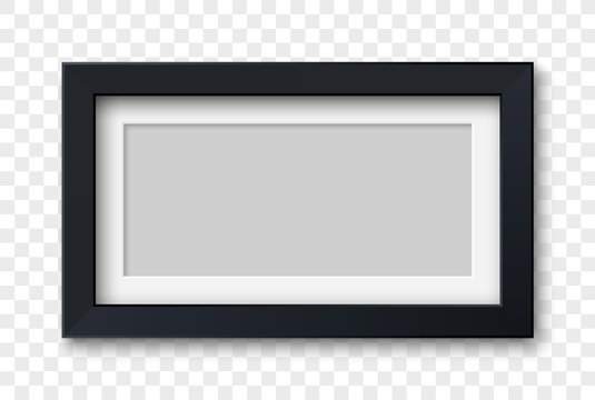 Mockup realistic horizontal picture or photo frame black color isolated on transparent background for your design. Vector illustration EPS10