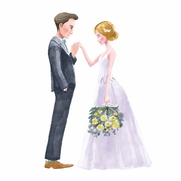 Watercolor painting wedding couple.