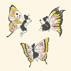 Whimsical Pretty Fairies Vector Isolated Elements Set