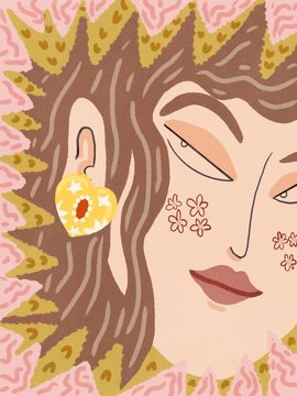 Flower freckles girl face illustration