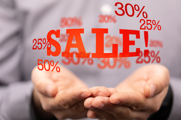 percent shopping digital in hand 3d.