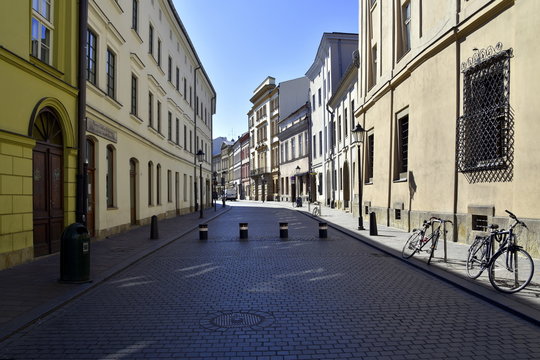 Empty streets in Krakow, quarantine related to the coronavirus epidemic