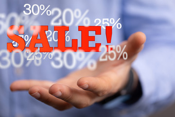 using white and red sales flying icons 3D rendering