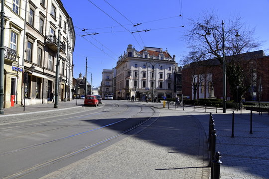 Empty streets in Krakow, quarantine related to the coronavirus epidemic