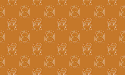 Vector line image of people wearing medical masks protecting themselves from the virus. Coronavirus covid-19 epidemic seamless pattern. Flash of influenza. Crowd of people.