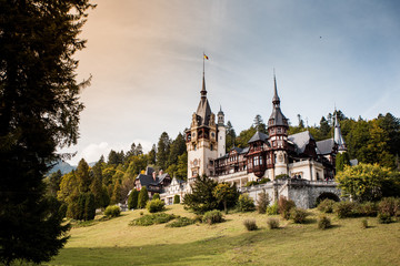One of the most iconic castel in Romania, Peles Castel, Sinaia. Summer time.