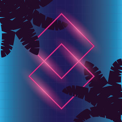 wanderlust poster with palm leafs and geometric figures