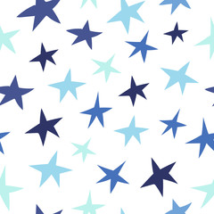 Blue stars on a white background. Seamless vector pattern.. Decoration for gift wrapping paper, fabric, clothing, textiles, surface textures, scrapbook
