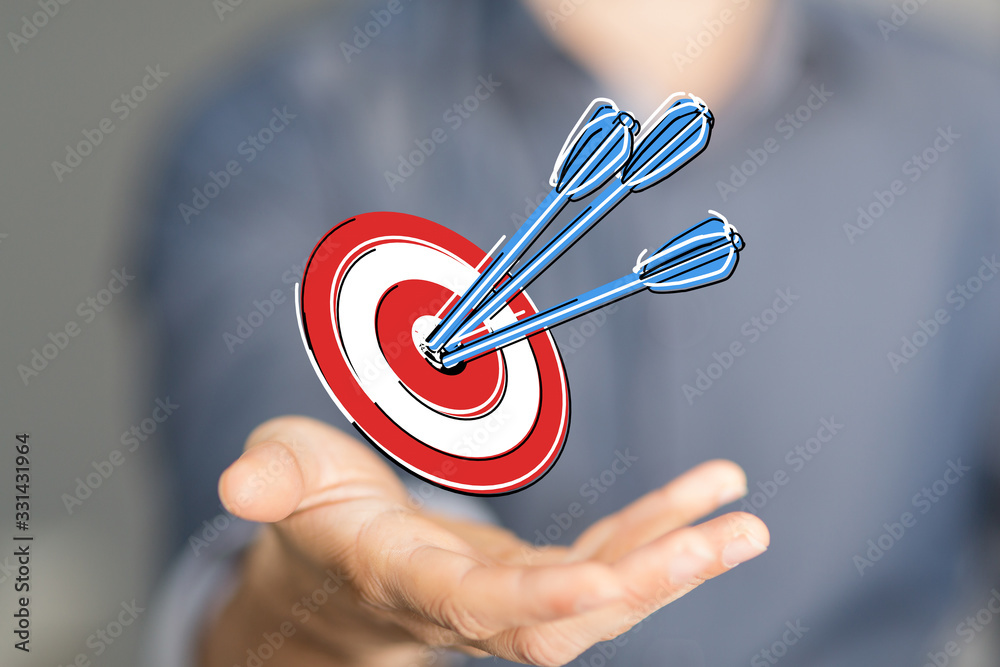 Poster marketing and communication success concept dart.