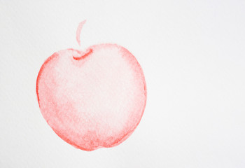 Watercolor hand painting illustration of red skin ripe apple fruit, sketch drawing on white background and coppy space