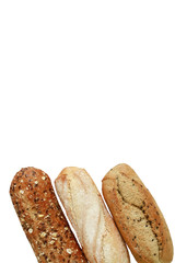 Top view three loaf bread various isolated on white background  H