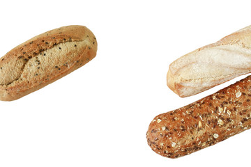 Top view three loaf bread various isolated on white background  H