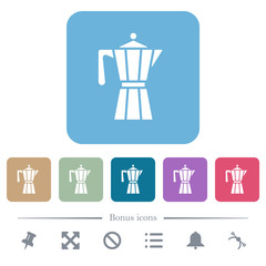 Coffee maker flat icons on color rounded square backgrounds