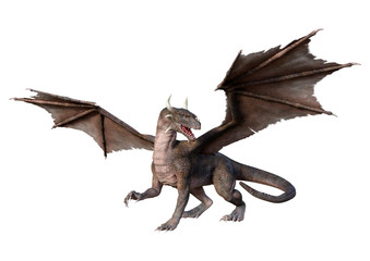 3D Rendering Fairy Tale Dragon on White