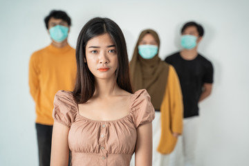 Fototapeta premium woman scare of infection by virus. coronavirus symptom concept