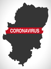 Aragon SPAIN region map with Coronavirus warning illustration