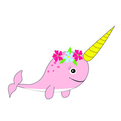 cute narwhal cartoon illustration nursery decor © lillyrosy