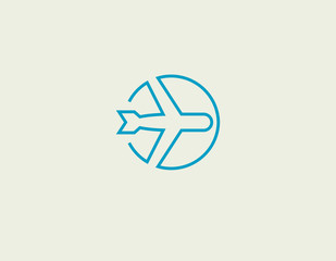 Abstract geometric linear cyan color logo airplane icon in a circle for your company