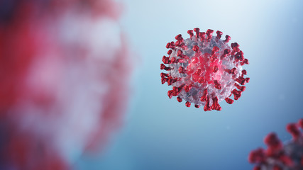 3D illustration of corona virus coronavirus COVID-2019 in microscope - obrazy, fototapety, plakaty