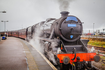 Old Scottish steam train and locomotive - obrazy, fototapety, plakaty