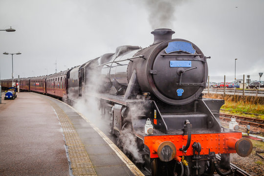 Old Scottish steam train and locomotive