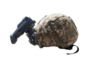 helmet with night vision device isolated on white background