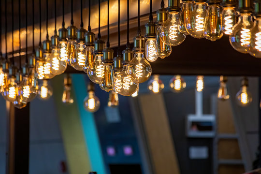 Edison Lamps Decoration Of Some Luxury Loft Pub.