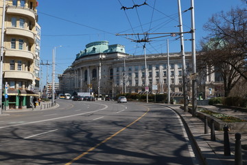 Sofia, Bulgaria - March 17, 2020: Empty streets of Sofia during Corona Virus covid-19 outbreak
