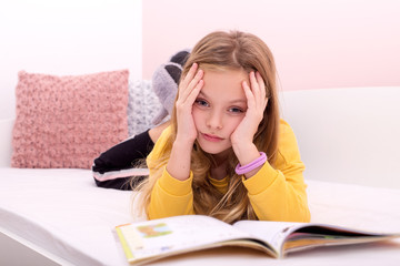 The girl learns at home