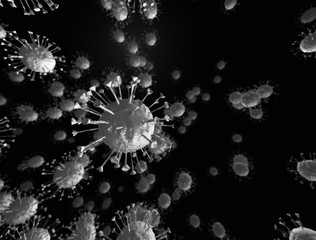 Fototapeta na wymiar 3D rendering of the corona virus in black and white