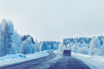 Car on road at winter Rovaniemi