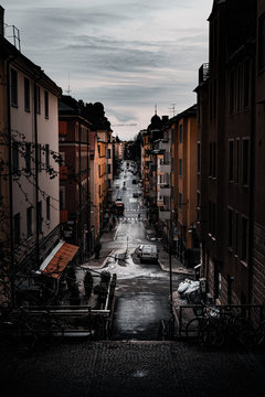 Street in Stockholm in a cloudy day